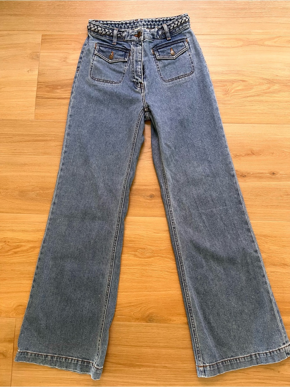 Pablo Braided Waist Wide Leg Flare Jeans Women’s FR 38 US 4/6 Blue High Rise